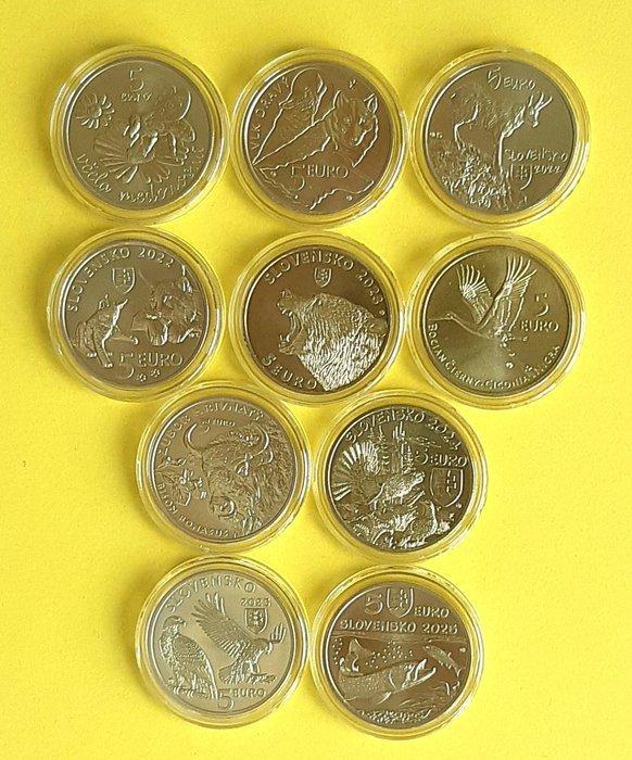 Slowakije. 5 Euro 2021/2025 (10 coins) incl. Salmon (Zonder, Postzegels en Munten, Munten | Europa | Euromunten