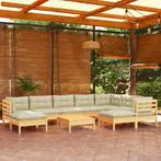 vidaXL 10-delige Loungeset met crèmekleurige kussens massief, Tuin en Terras, Tuinsets en Loungesets, Verzenden, Nieuw, Meer dan 8 zitplaatsen