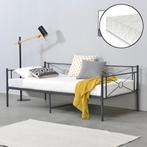 Metalen bed Alvesta met bedbodem matras 90x200 donkergrijs