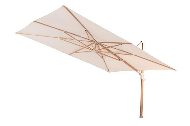 4 Seasons Finca Zweefparasol 300x400 cm. - zand/woodlook, Tuin en Terras, Parasols, Zweefparasol, Nieuw, Kantelbaar, Verzenden