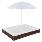 vidaXL Loungebed met parasol poly rattan bruin, Tuin en Terras, Ligbedden, Verzenden, Nieuw