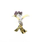 Bicolor gouden broche met robijn en diamant | 0,06 ct., Sieraden, Tassen en Uiterlijk, Broches, Gebruikt, Overige kleuren, Ophalen of Verzenden