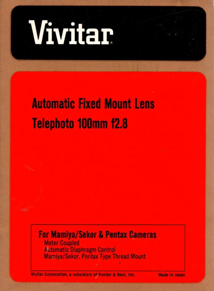 Vivitar Auto Telephoto 100mm f/2.8 Lens voor Mamiya/Sekor/Pe, Audio, Tv en Foto, Fotografie | Lenzen en Objectieven, Nieuw, Verzenden