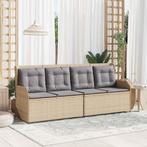 vidaXL Tuinbank met kussen Beige Poly riet, Tuin en Terras, Verzenden, Nieuw, Rotan