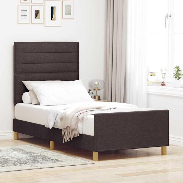 vidaXL Bedframe met hoofdeinde Donkerbruin 100 x 200 cm Stof, Huis en Inrichting, Slaapkamer | Bedden, Bruin, Nieuw, Stof, Verzenden