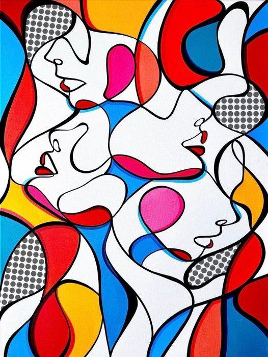 belzac(1984) - Faces feel, Antiek en Kunst, Kunst | Schilderijen | Modern