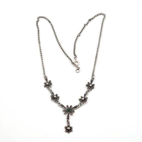 Zilver, 925 Sterling Zilver & Groene Chalcedoon - Ketting, Antiek en Kunst, Kunst | Designobjecten
