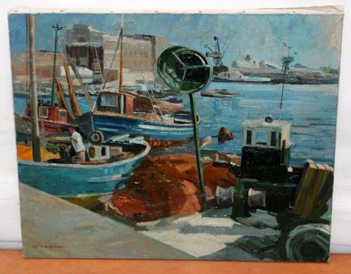 Pascual Fresquet Almurín (1930) - Vista portuaria, Antiek en Kunst, Kunst | Schilderijen | Klassiek