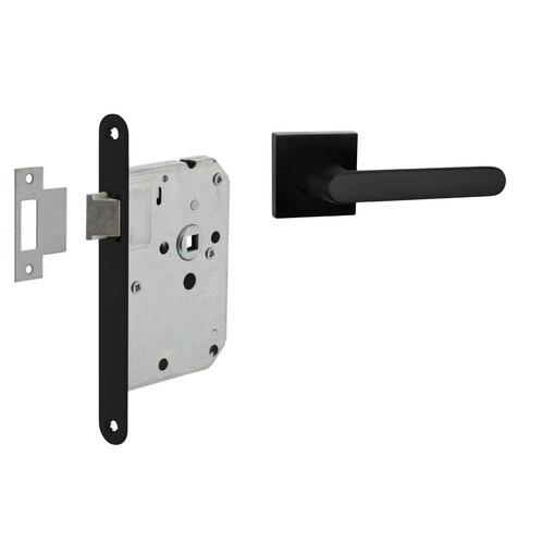 Deurbeslag set loopslot en deurklink Linee zwart, Doe-het-zelf en Verbouw, Hang- en Sluitwerk, Klink of Kruk, Nieuw, Overige materialen