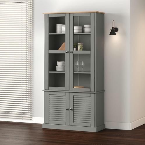 vidaXL Vitrinekast VIGO 85x35x170 cm massief grenenhout, Huis en Inrichting, Kasten | Boekenkasten, 25 tot 50 cm, Nieuw, Grenenhout