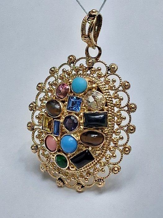 Hanger - 19.2 kt. Geel goud Gemengde edelstenen - oude, Sieraden, Tassen en Uiterlijk, Antieke sieraden