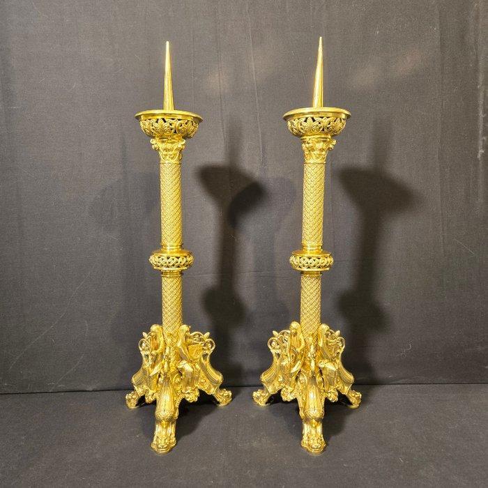 Kaarsenhouder (2) - Verguld brons - Gepolijst, Antiek en Kunst, Antiek | Klokken