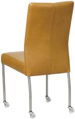 Cognac leren moderne eetkamerstoel - poot rond rvs met wiel, Overige kleuren, Nieuw, Leer, Ophalen of Verzenden