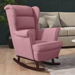 Schommelstoel met massief rubberwood poten fluweel roze, Huis en Inrichting, Stoelen, Verzenden, Nieuw