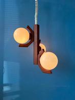 Brown Mid Century Bony Pendant Lamp with Opaline Glass Shade, Huis en Inrichting, Lampen | Kroonluchters, Ophalen of Verzenden