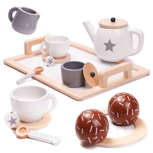 14 delige houten theeservies - koffieservies voor kinderen, Kinderen en Baby's, Speelgoed | Overig, Ophalen of Verzenden