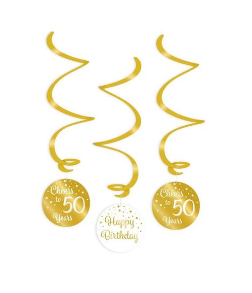 Hangdecoratie Swirls 50 Jaar Goud/Wit (3st), Hobby en Vrije tijd, Feestartikelen, Nieuw, Ophalen of Verzenden