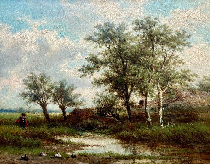 George Heerenbaart (1829-1915) - Hengelaar in landschap, Antiek en Kunst, Kunst | Schilderijen | Klassiek