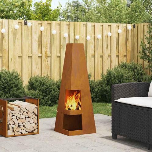 vidaXL Vuurkorf met Houtopslag 35x35x100 cm, Verweerd Staal., Huis en Inrichting, Haarden, Nieuw, Verzenden