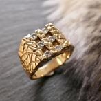 Gouden heren nugget ring met diamant 0,72 ct., Gebruikt, Overige kleuren, 20 of groter, Heer