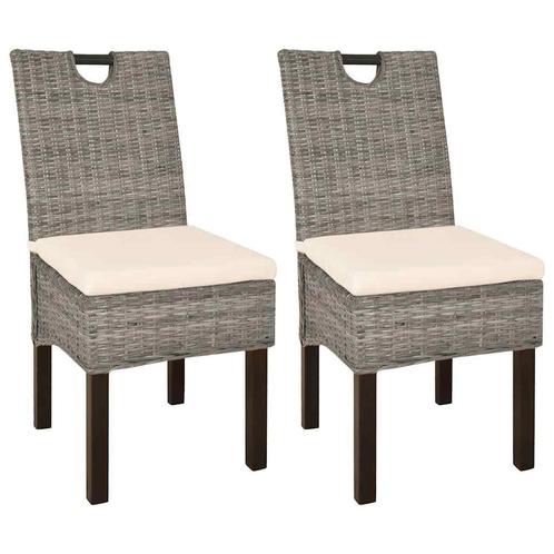 vidaXL Eetkamerstoel Kubu 2 stuks rattan mangohout, Huis en Inrichting, Stoelen, Bruin, Nieuw, Verzenden