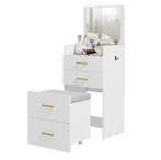 3-in-1 Kaptafel met Spiegel, Nachtkastje en Rolkruk, Verzenden, Nieuw