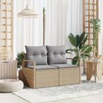 vidaXL Tuinbank 2-zits met kussens poly rattan beige, Tuin en Terras, Verzenden, Nieuw, Rotan