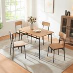 Eetkamerset Pollenev 5-delig eikenkleurig en zwart [en.casa], Huis en Inrichting, Tafels | Eettafels, Verzenden, Nieuw