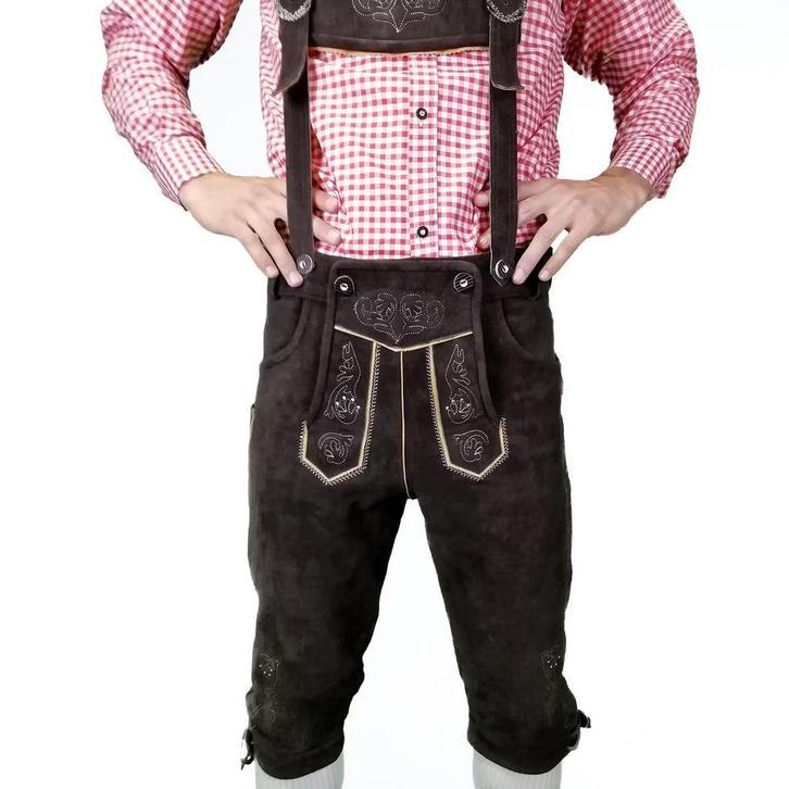 Lederhosen leer -  donkerbruin - LANG, Hobby en Vrije tijd, Feestartikelen, Verzenden