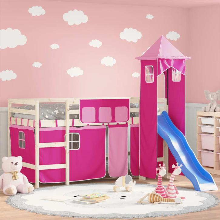 vidaXL Gordijnen voor hoogslaper met tunnel polyester roze, Huis en Inrichting, Slaapkamer | Bedden, Nieuw, Verzenden