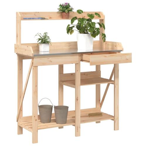 vidaXL Oppottafel met schappen massief vurenhout, Tuin en Terras, Overige Tuin en Terras, Nieuw, Verzenden