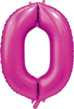 Fuchsia Cijfer Ballon 0 Jaar Glans 86cm, Verzenden, Nieuw