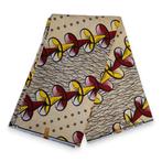 Afrikaanse stof - Beige Trumpet Flowers - 100% katoen - 1 ya, Hobby en Vrije tijd, Stoffen en Lappen, Ophalen of Verzenden, Nieuw