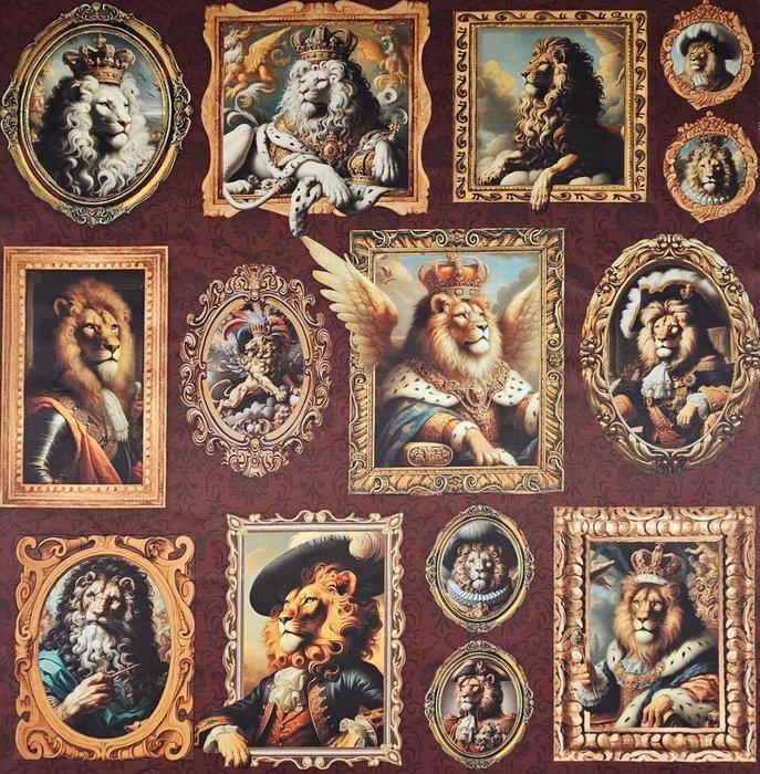 Decoratief paneel Ritratti di maestosità Leonine, Antiek en Kunst, Antiek | Kleden en Textiel