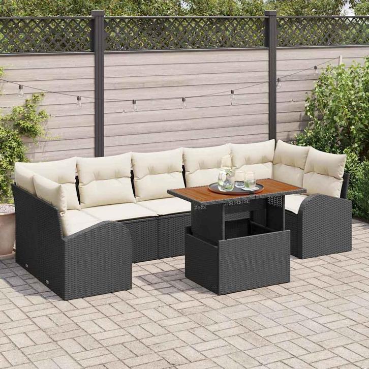 vidaXL Tuin Sofa Set met opslag 8 pcs Zwart Poly riet, Tuin en Terras, Tuinsets en Loungesets, Nieuw, Rotan, Verzenden