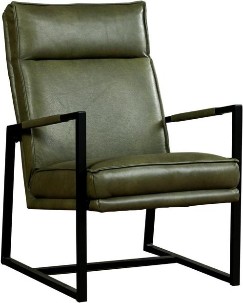 Leren design fauteuil hoge rugleuning - Echt leer, Industrie, Huis en Inrichting, Fauteuils, 50 tot 75 cm, 75 tot 100 cm, Nieuw