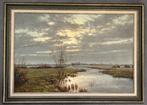 Gien Brouwer (1944) - Hollands landschap aan het water met, Antiek en Kunst