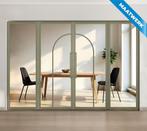 Dubbele stalen taatsdeur met glaspanelen Olijfgroen 2 Vlaks, Nieuw, Metaal, Overige typen