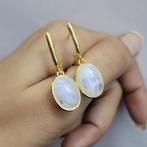 925 Zilveren Blue-Fire Maansteen Oorbellen – Vintage Look, Sieraden, Tassen en Uiterlijk, Oorbellen, Nieuw, Zilver, Met edelsteen