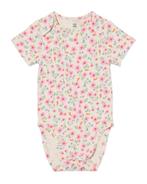 HEMA Meegroeiromper rib bamboe met stretch bloemen roze, Verzenden, Nieuw