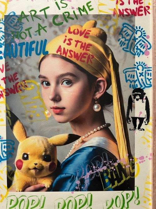 Koen Betjes (1992) - Meisje met de Parel x Pikachu x Banksy, Antiek en Kunst, Kunst | Schilderijen | Modern