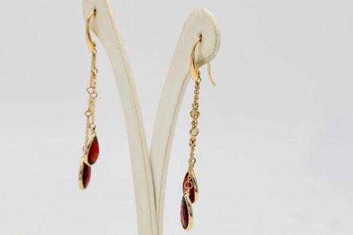 Oorbellen - 18 karaat Geel goud Granaat - Diamant, Sieraden, Tassen en Uiterlijk, Oorbellen