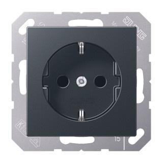 Jung A500 wandcontactdoos met randaarde antraciet -, Doe-het-zelf en Verbouw, Elektra en Kabels, Stopcontact, Nieuw