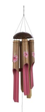 Bamboe windgong gong roze bloem 6 buizen 45 cm, Tuin en Terras, Tuinwanddecoratie, Nieuw, Verzenden