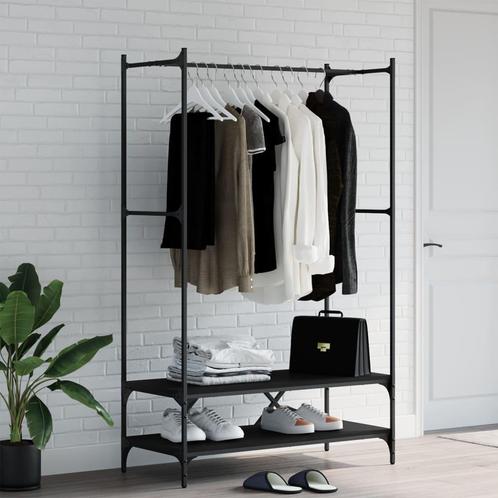 vidaXL Kledingrek met schappen bewerkt hout zwart, Kleding | Dames, Kledingrekken, Nieuw, Verzenden