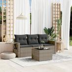 vidaXL 4-delige Loungeset met kussens poly rattan grijs, Tuin en Terras, Tuinsets en Loungesets, Verzenden, Nieuw, Rotan, Loungeset