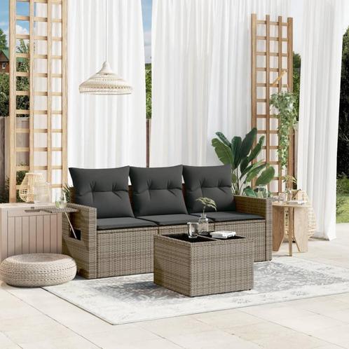 vidaXL 4-delige Loungeset met kussens poly rattan grijs, Tuin en Terras, Tuinsets en Loungesets, Loungeset, Nieuw, Rotan, Verzenden