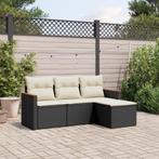 vidaXL 4-delige Loungeset met kussens poly rattan zwart, Tuin en Terras, Verzenden, Nieuw, Rotan, Loungeset