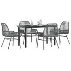 vidaXL 5-delige Tuinset met kussens poly rattan glas grijs, Tuin en Terras, 4 zitplaatsen, Nieuw, Tuinset, Verzenden
