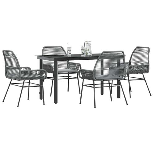 vidaXL 5-delige Tuinset met kussens poly rattan glas grijs, Tuin en Terras, Tuinsets en Loungesets, Tuinset, Nieuw, 4 zitplaatsen